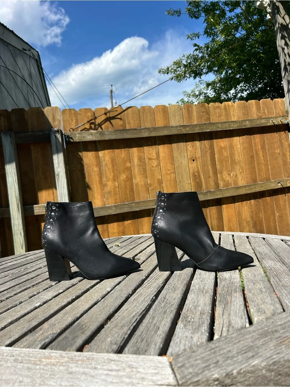 Black studded leather Golo heeled booties size 6.5 punk chic alternative summer